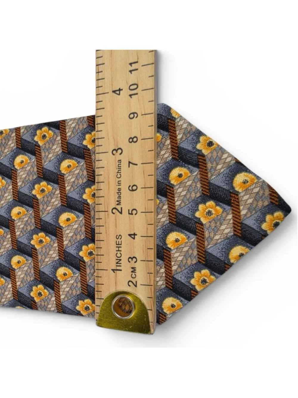 Ermenegildo Zegna Silk Tie Gray Gold Geometric Floral Italian Designer Tie